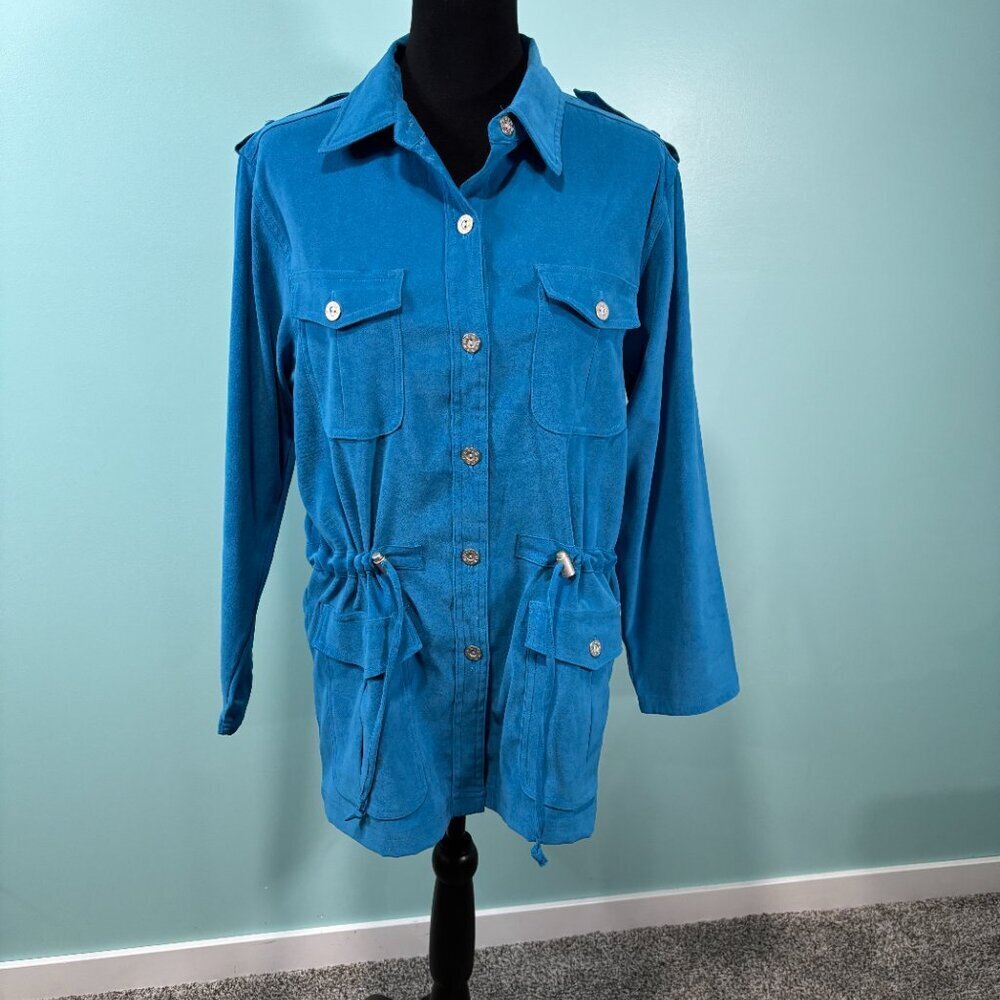 Denim & Co. Stretch Faux Suede  Button Front Big Shirt Small Lot J